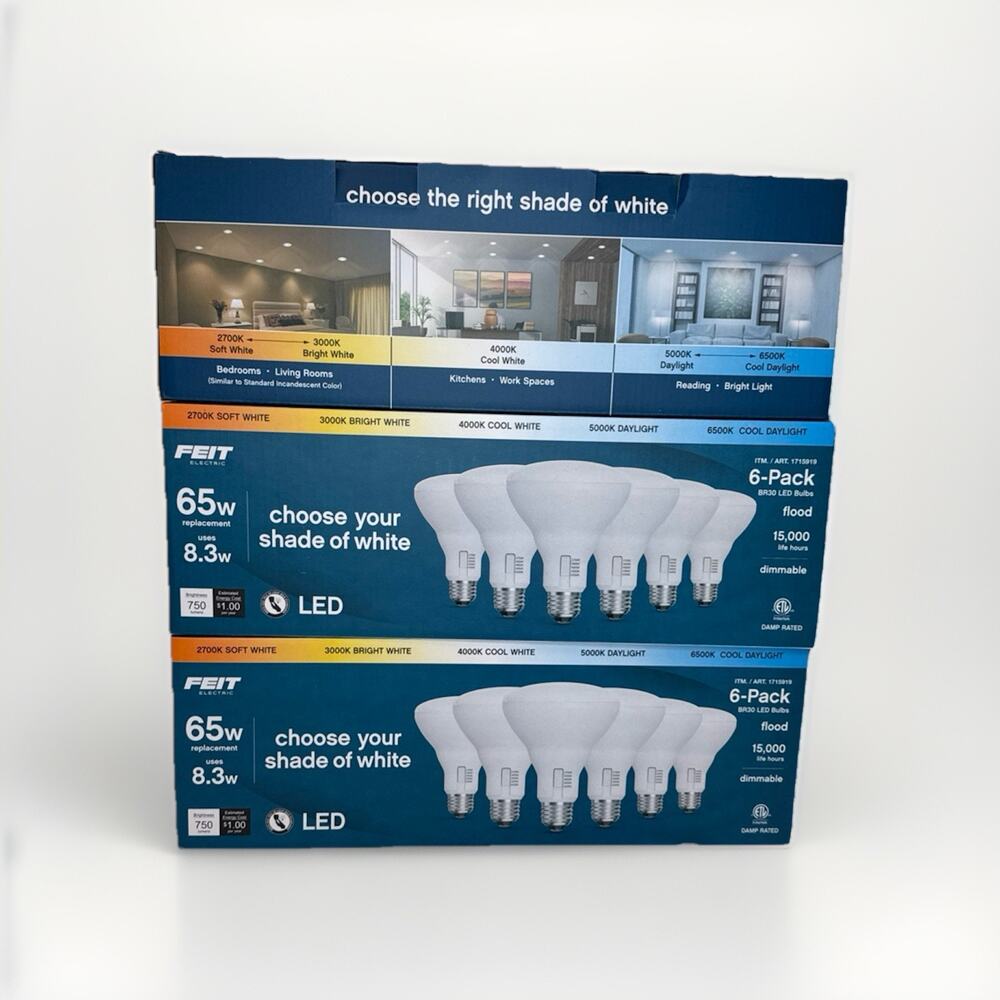 18 Pack NEW Feit Electric LED BR30 5-Color Choice 65W Eq 750 Lumens